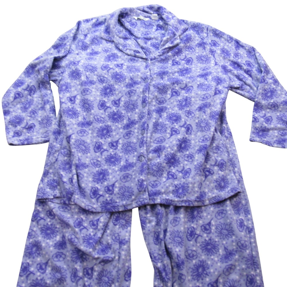 Hotel Spa Collection Womens 3XL Purple Fleece Floral Polka Dot Pajama Set 2pc‎
